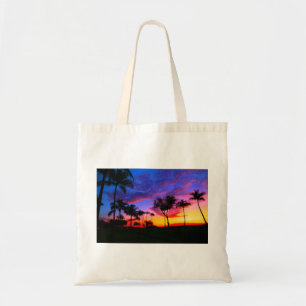 Blue Red Sunset Exotic Hawaiian Beach Palm Bäume Tragetasche