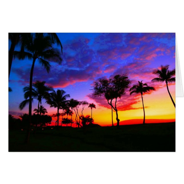 Blue Red Sunset Exotic Hawaiian Beach Palm Trees (Devant horizontal)