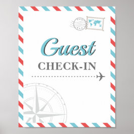 Blue Red Travel Airplane Guest Karo in Empfang Poster