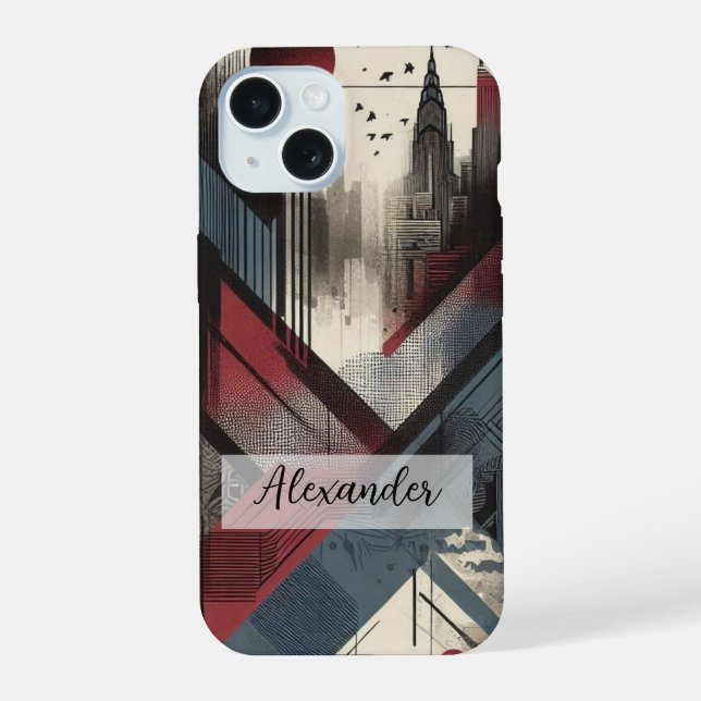 Blue, Red und Gray Graffiti Art Phone Case iPhone 15 Hülle (Rückseite)