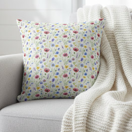 Blue Red Watercolor Wildflower Kissen