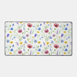 Blue Red Watercolor Wildflower Schreibtischunterlage