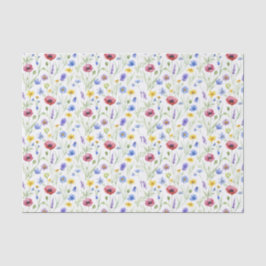 Blue Red Watercolor Wildflower Seidenpapier