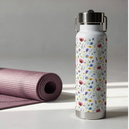 Blue Red Watercolor Wildflower Trinkflasche