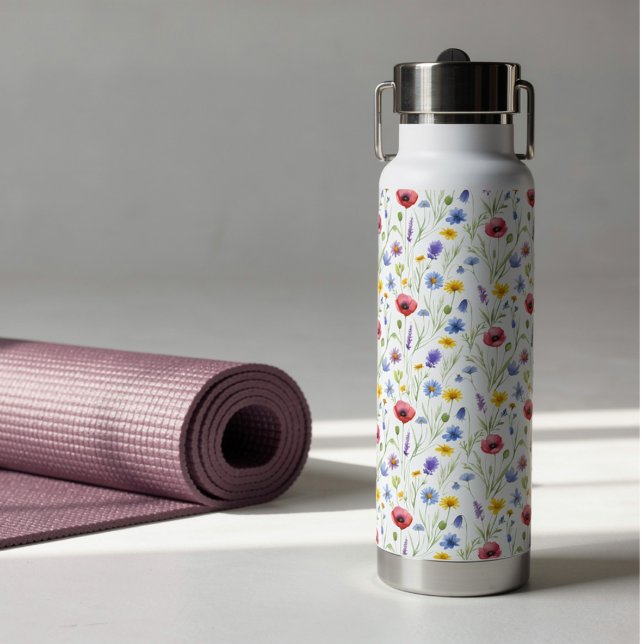 Blue Red Watercolor Wildflower Trinkflasche (Von Creator hochgeladen)