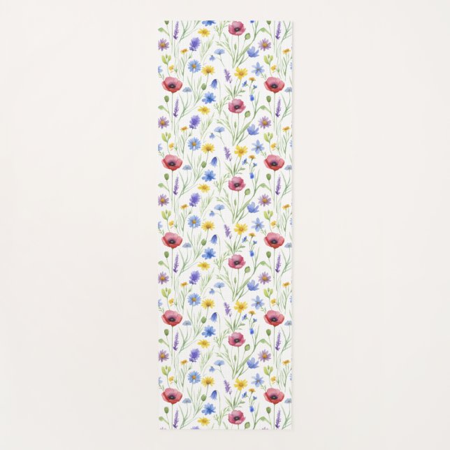 Blue Red Watercolor Wildflower Yogamatte (Vorderseite)