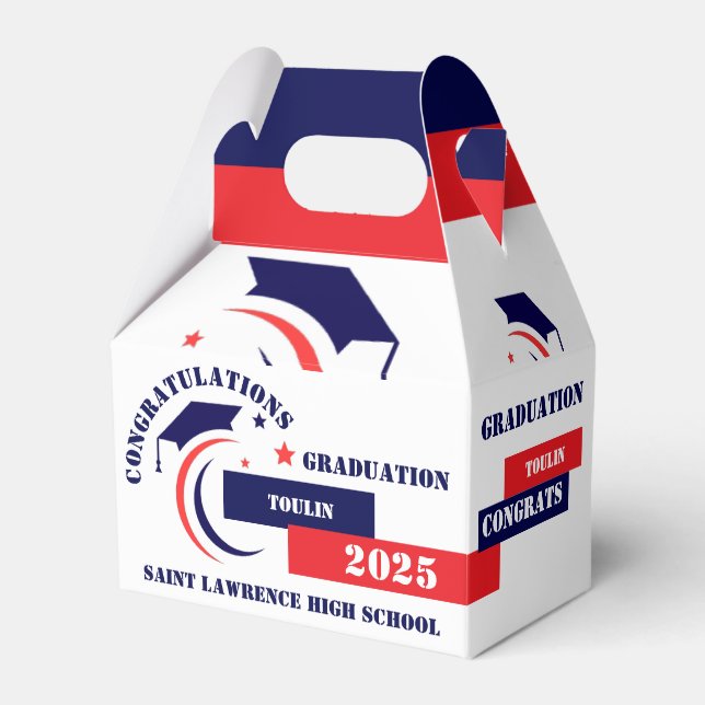 Blue Red White Abschluss 2025 Custom Gastgeschenk Geschenkschachtel (Vorderseite)