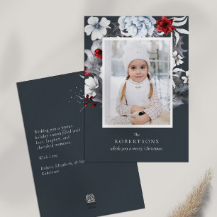 Blue Red White Holiday Botanische Weihnachtskarte Feiertagskarte