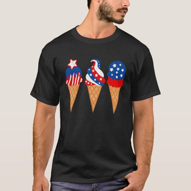 Blue Red White Ice Cream American Flag 4. Juli T-Shirt (Vorderseite)