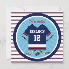 Blue Red White Ice Hockey Jersey Geburtstagsparty Einladung