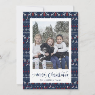Blue Red White Santa Claus Foto Weihnachtskarten Feiertagskarte