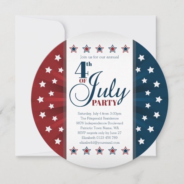 Blue Red White Stars und Banner Amerikanische Unab Einladung (Vorderseite)