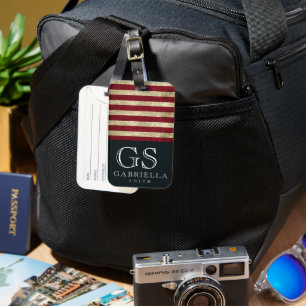 Blue Red White Strip Monogram Name USA Travel Gepäckanhänger