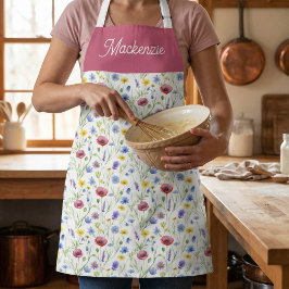 Blue Red Wildflower Botanical Custom Name Schürze