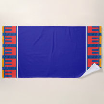 Blue + Red Yellow Geo Trim Beach Handtuch