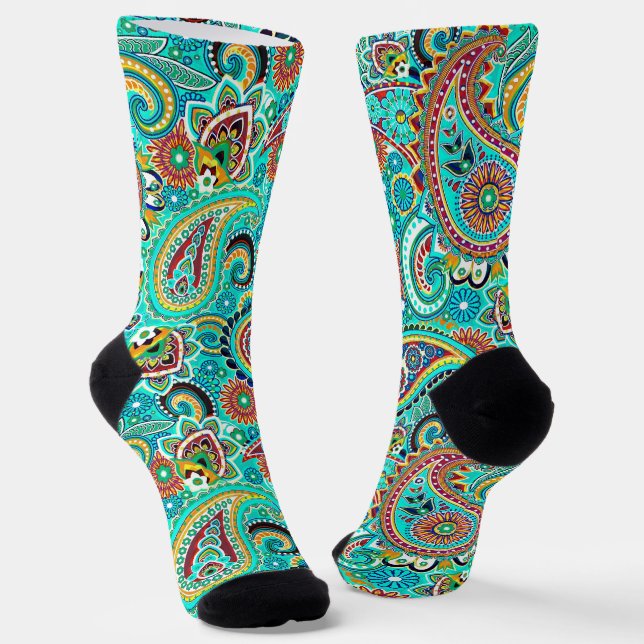 Blue Red Yellow Paisley Socken (Gewinkelt)