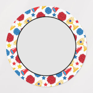 Blue Red Yellow Stars Cheerleader Pom Poms Etiketten