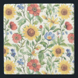 Blue Red Yellow Sunflowers Italian Floral Steinuntersetzer<br><div class="desc">Blue Red Yellow Sunflowers Italian Floral</div>
