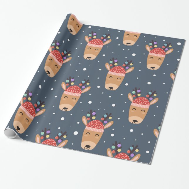 Blue Rédeer Rustic Niedlich Whimsical Fun Holiday Geschenkpapier (Ungerollt)