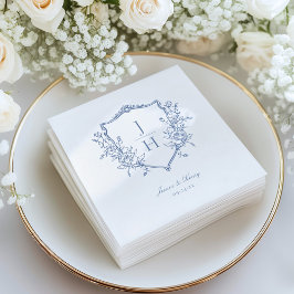 Blue Regency Floral Wappen Monogram Wedding Serviette