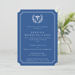 Blue Registered Nurse Caduceus+Laurel Wreath Einladung