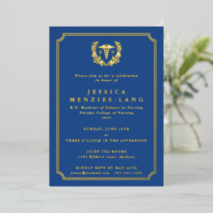 Blue Registered Nurse Caduceus+Laurel Wreath Folieneinladung