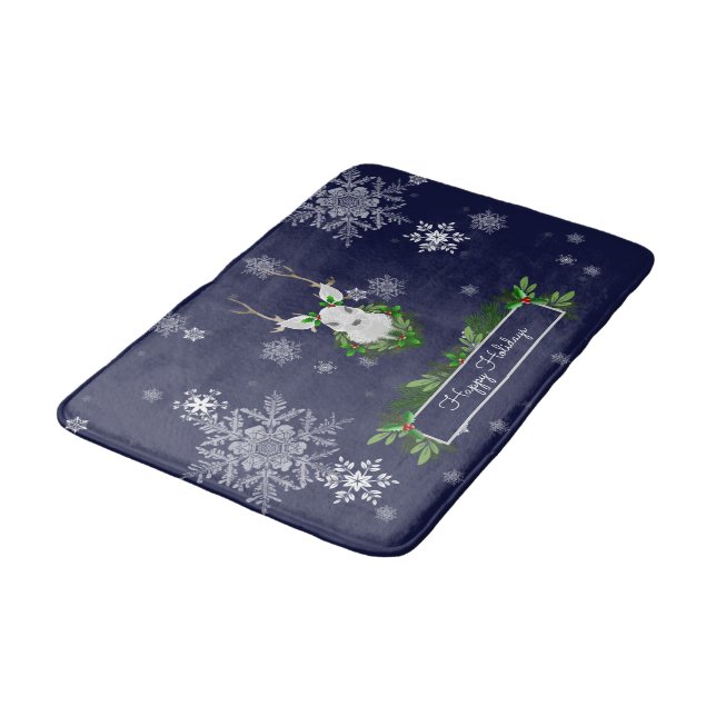 Blue Reindeer Bath Mat Badematte (Schrägansicht)