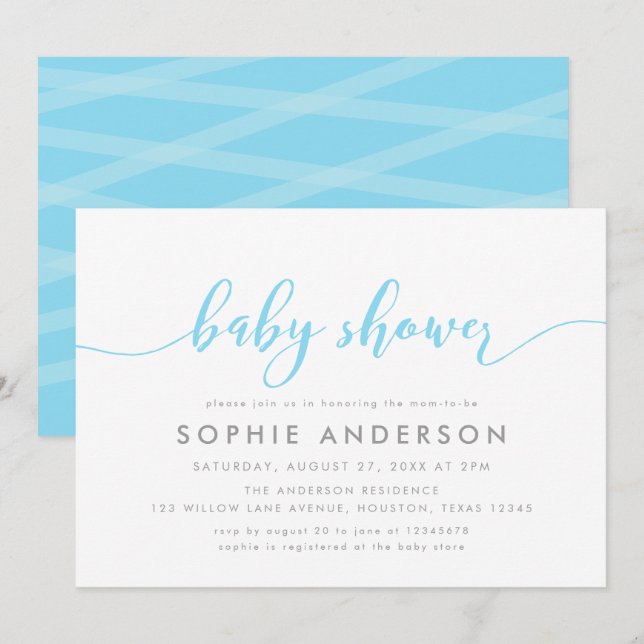 Blue Relax Script Baby Dusche Einladung (Vorne/Hinten)
