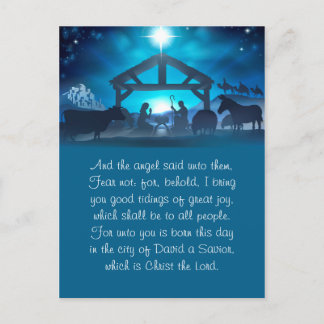 Blue Religiity Nativity Weihnachtsgrußkarte Feiertagspostkarte