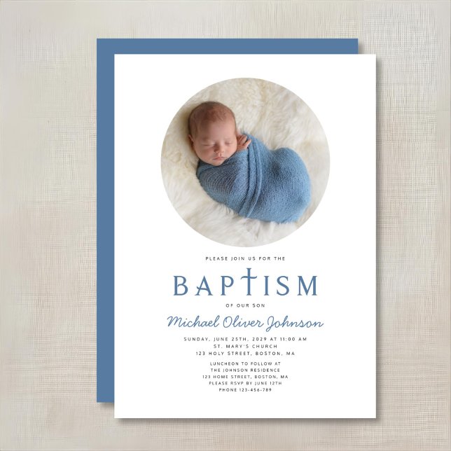 Blue Religious Cross 1 Foto Boy Baptism Einladung (Blue Religious Cross 1 Photo Boy Baptism Invitation)