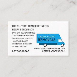 Blue Removal Van, Removal Company Visitenkarte