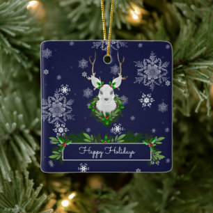 Blue Rentier Keramik Ornament