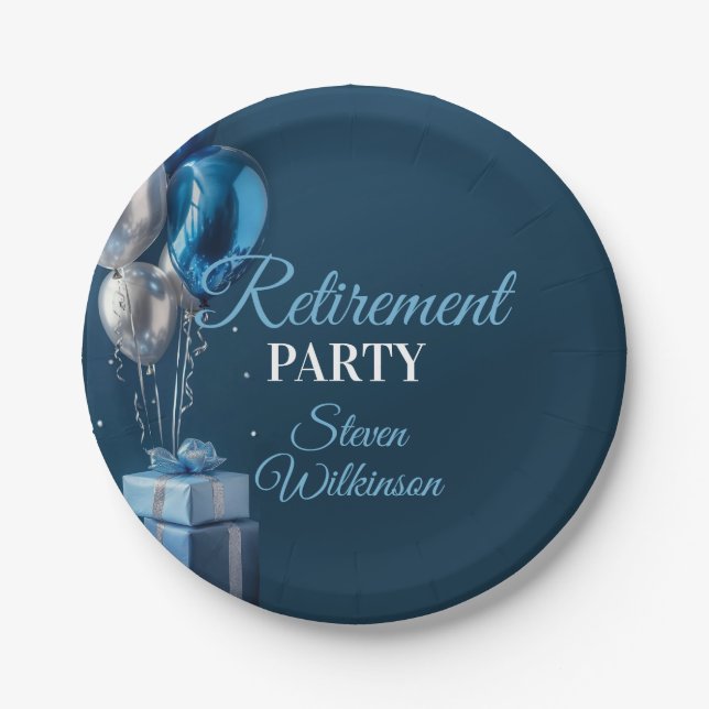 Blue Retirement Party Balloon Gifts Pappteller (Vorderseite)