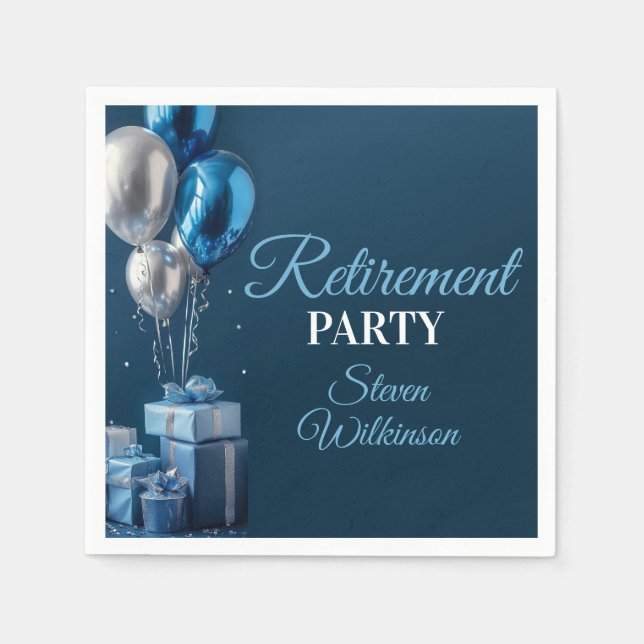 Blue Retirement Party Balloon Gifts Serviette (Vorderseite)