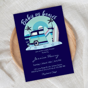 Blue Retro Baby an Bord Summer Baby Dusche Einladung