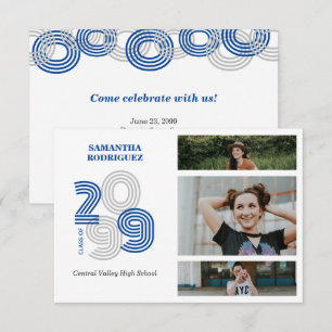 Blue Retro Big Numbers 3-Foto-Abschluss Einladung