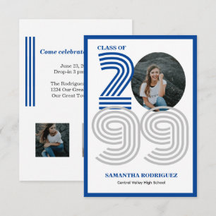 Blue Retro Big Numbers Abschluss Foto Einladung