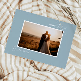Blue Retro Boho Minimalistisch Merry Verheiratetes Feiertagskarte