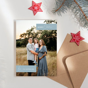 Blue Retro Boho Minimalistisches Familienportrait Feiertagskarte