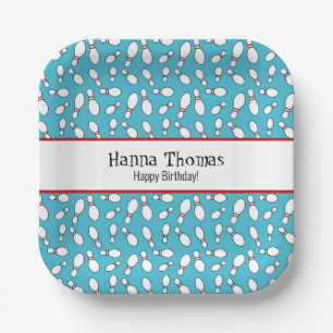 Blue Retro Bowling Thema Geburtstag Pappteller