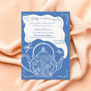 Blue Retro Bows Teekanne Baby Brauen Dusche Einladung