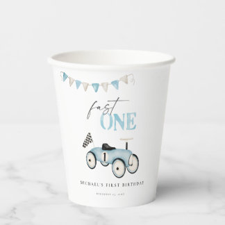 Blue Retro Car Geburtstagspapier Cups Pappbecher