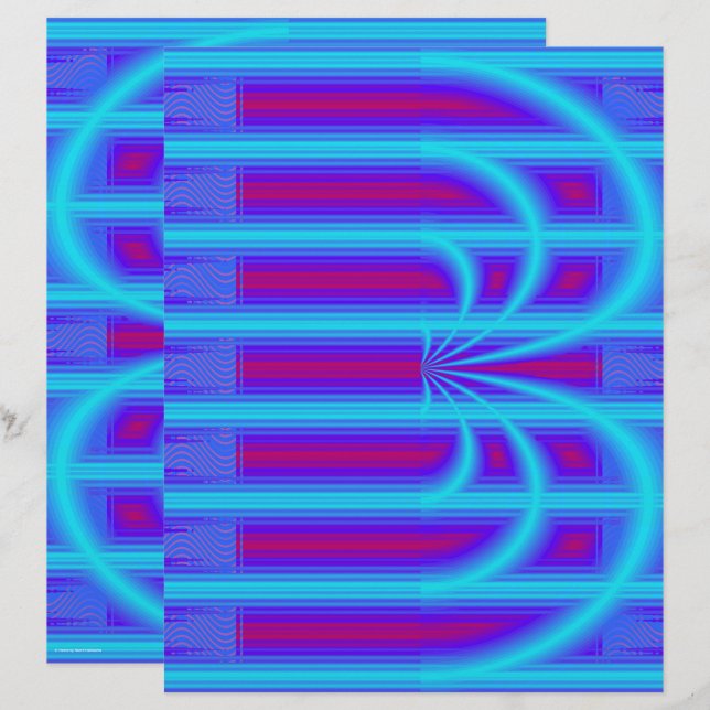 Blue Retro Cathedral Scrapbook Paper 2-Sided Page (Vorne/Hinten)