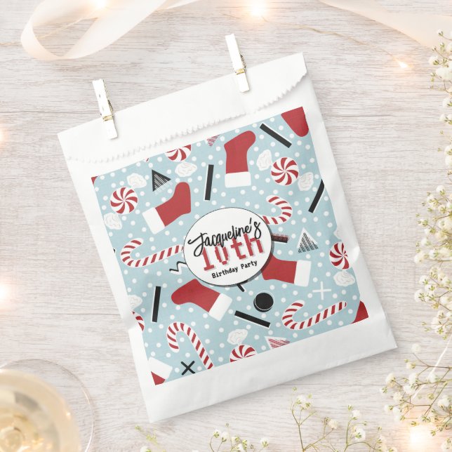 Blue Retro Christmas Peppermint Birthday Geschenktütchen (Ausgeschnitten)
