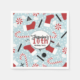 Blue Retro Christmas Peppermint Birthday Serviette