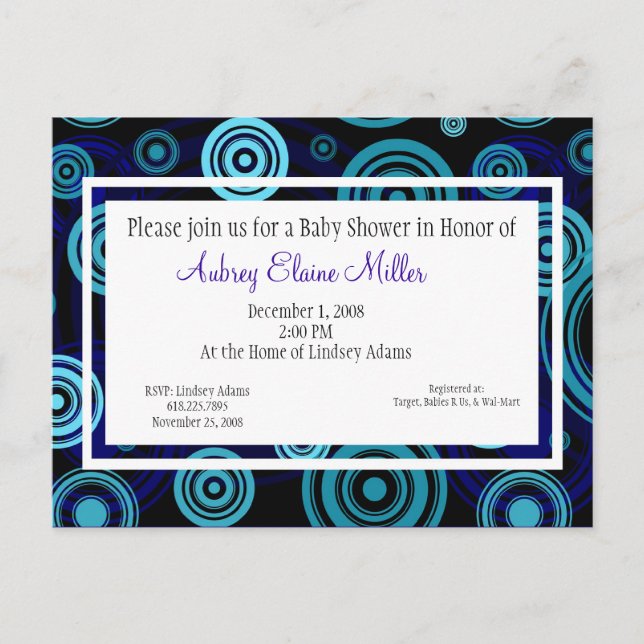 Blue Retro Cibles Baby shower Invitation (Devant)