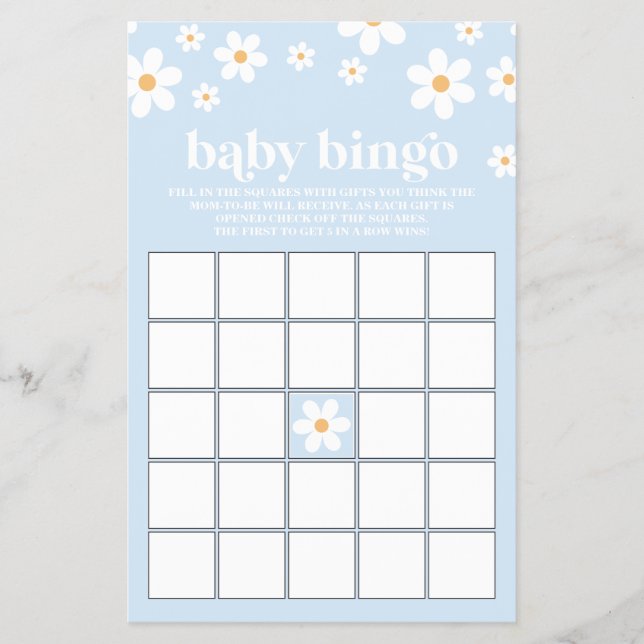 Blue Retro Daisy Baby Shower Bingo Flyer (Vorne)