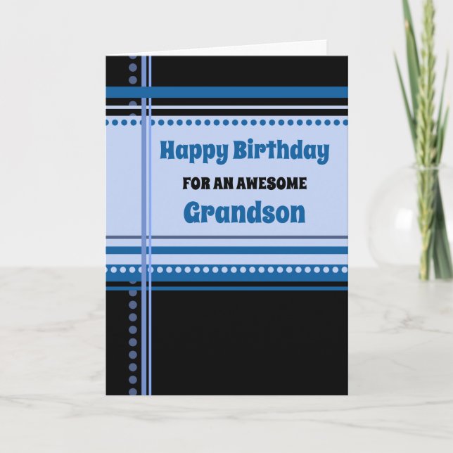 Blue Retro Grandson Birthday Karte (Vorderseite)