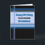 Blue Retro Grandson Birthday Karte<br><div class="desc">Geburtstagskarte für Enkel mit lustigen blauen und schwarzen Retromustern und nachdenklichem Vers.</div>