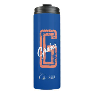 Blue Retro Minimalistisch Modern Monogram Name Thermosbecher